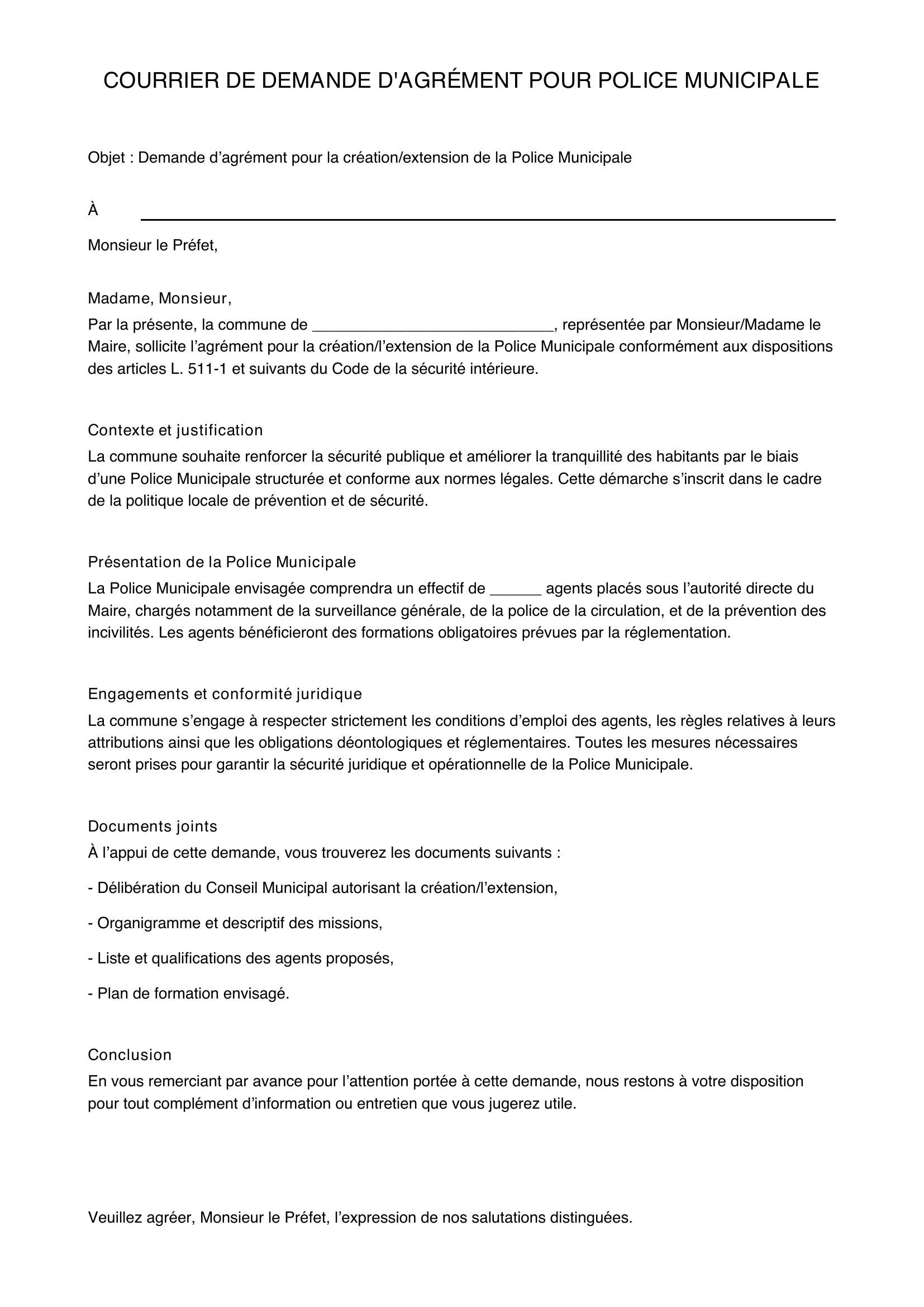 Modèle Courrier Demande Agrément Police Municipale