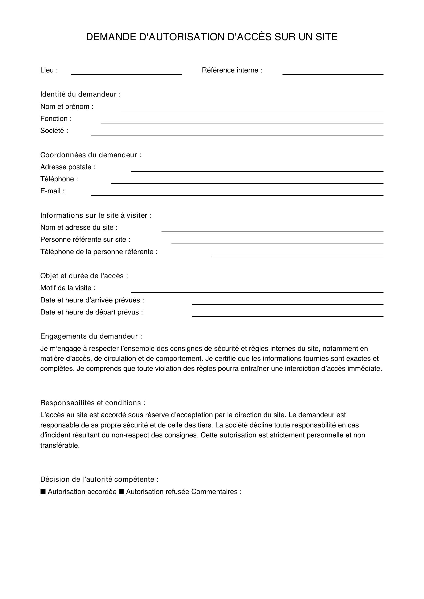 Demande D'Autorisation D'Accès Sur Un Site
