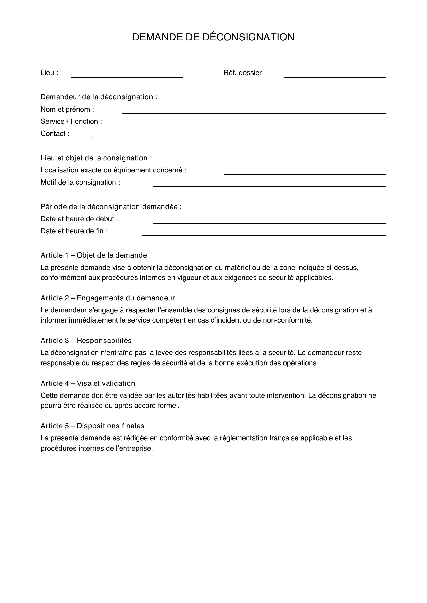 Modèle Demande De Déconsignation