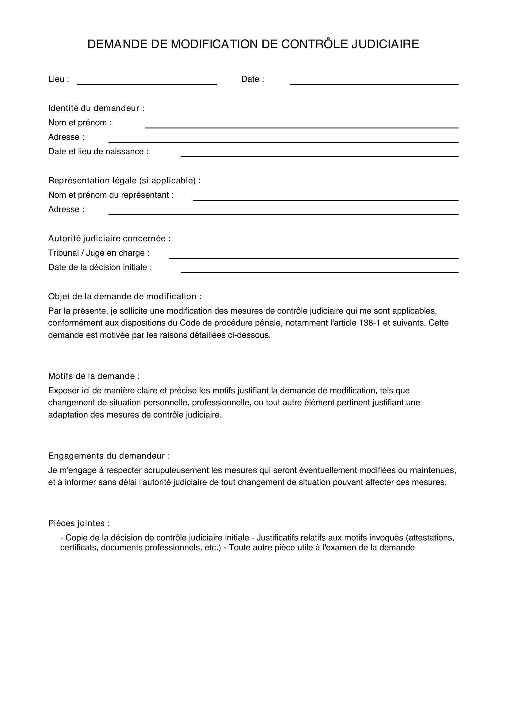 Modèle De Demande De Modification De Contrôle Judiciaire
