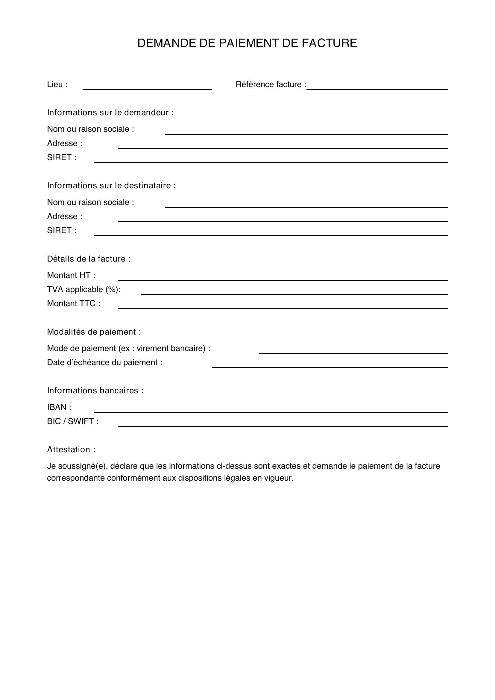 Modèle Demande De Paiement Facture