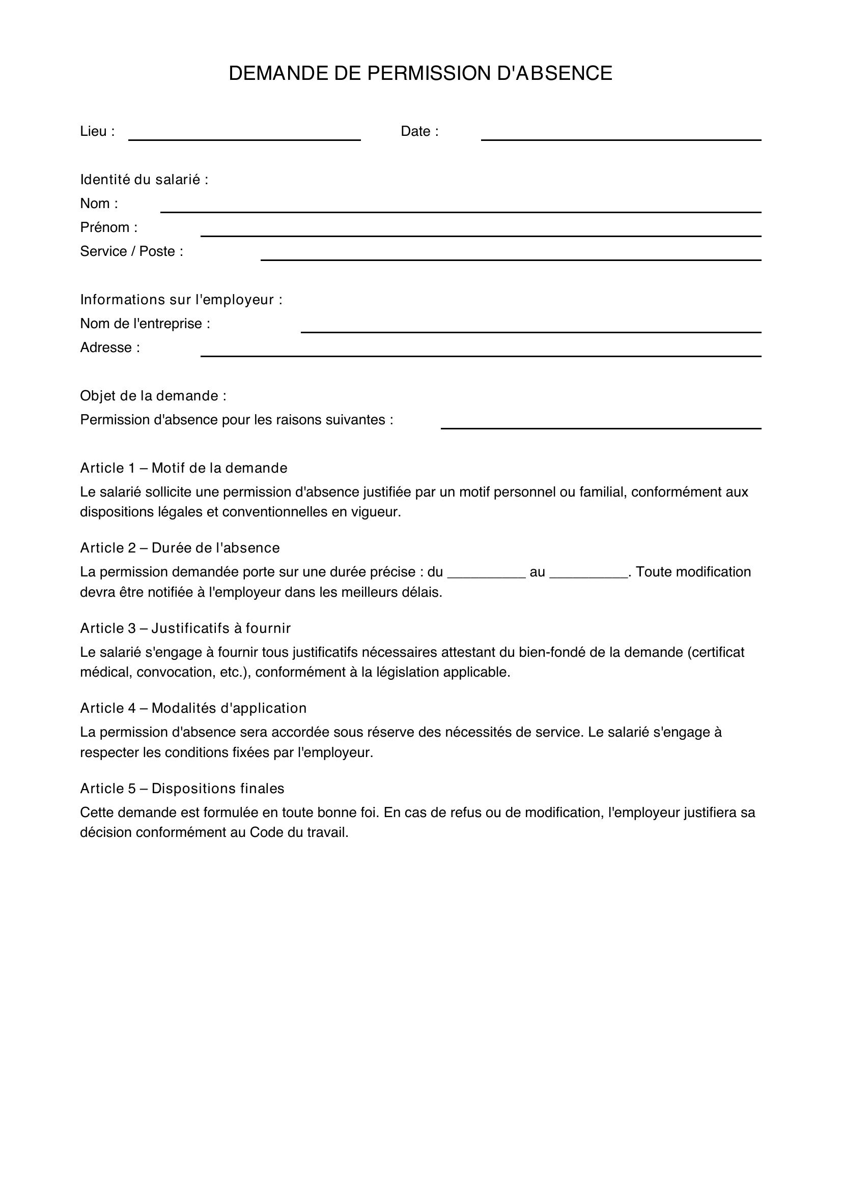 Demande De Permission