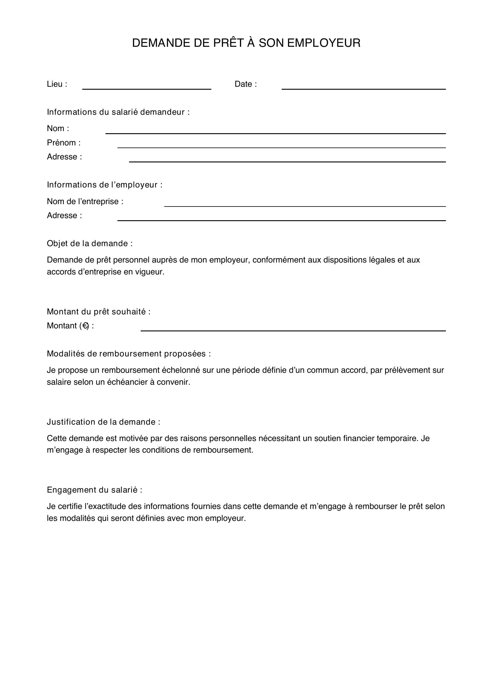 Demande De Pret A Son Employeur