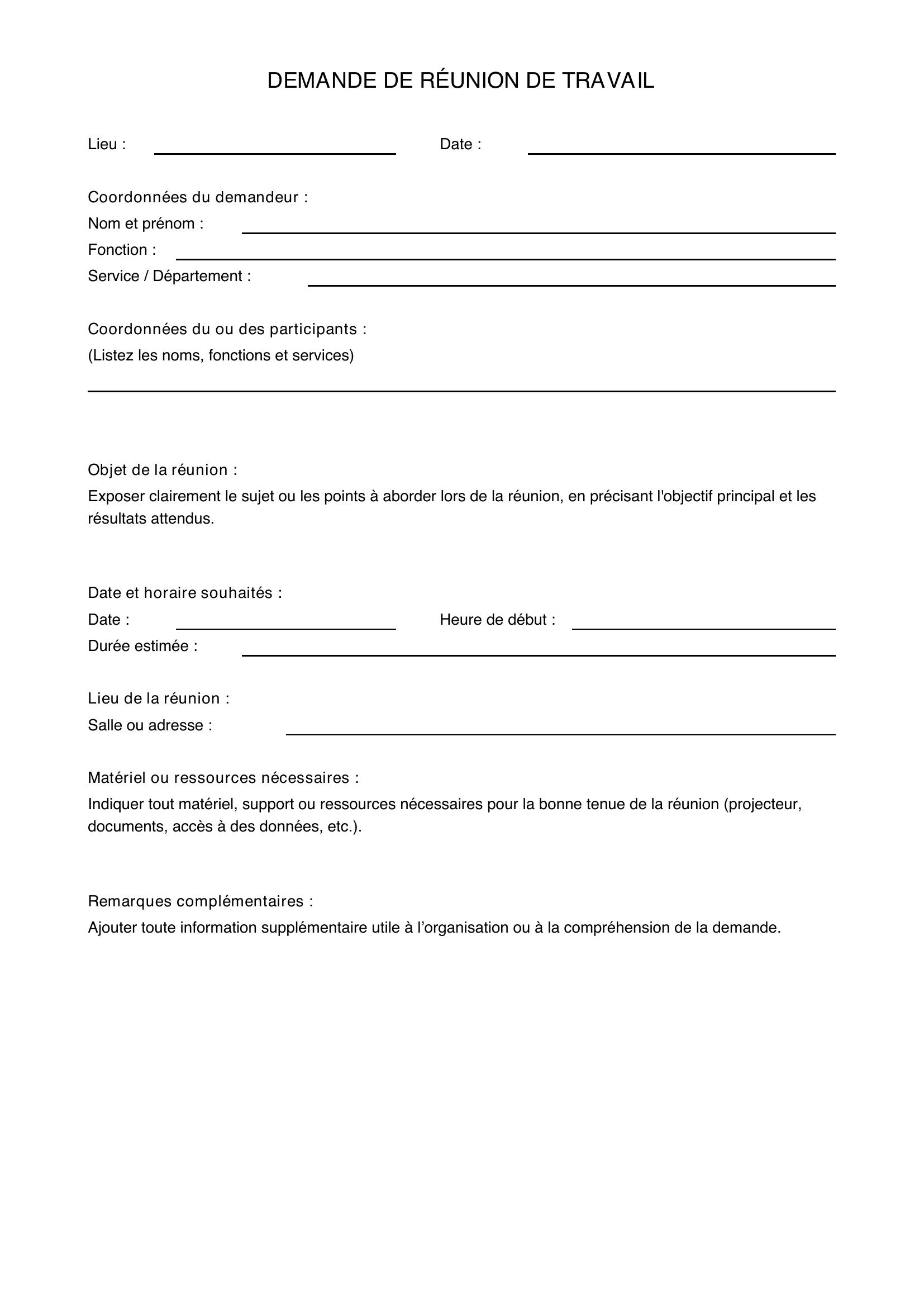Modèle Demande De Réunion De Travail