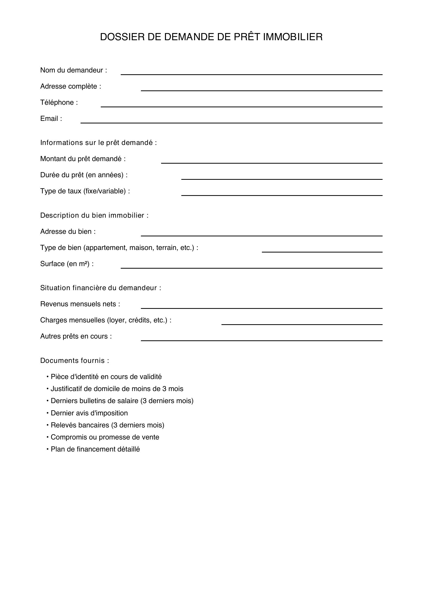 Modèle Dossier Demande De Prêt Immobilier