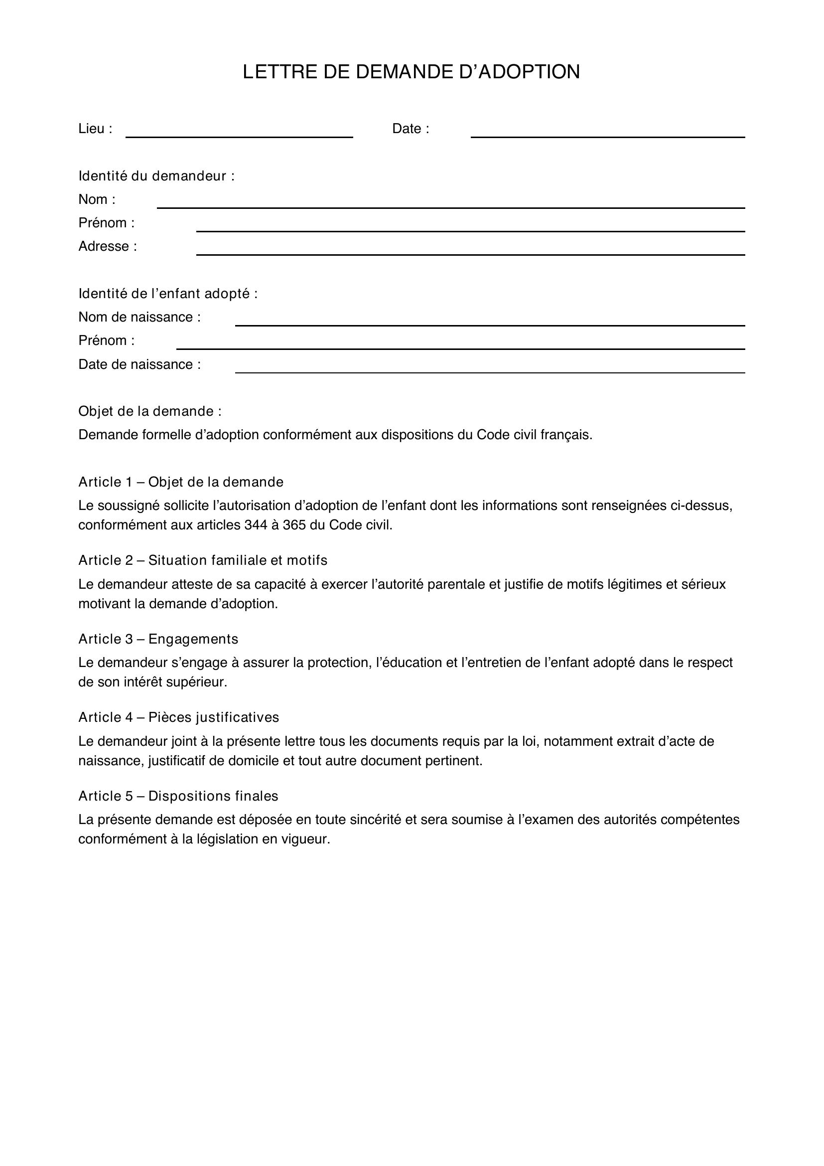 Modèle De Lettre De Demande D'Adoption
