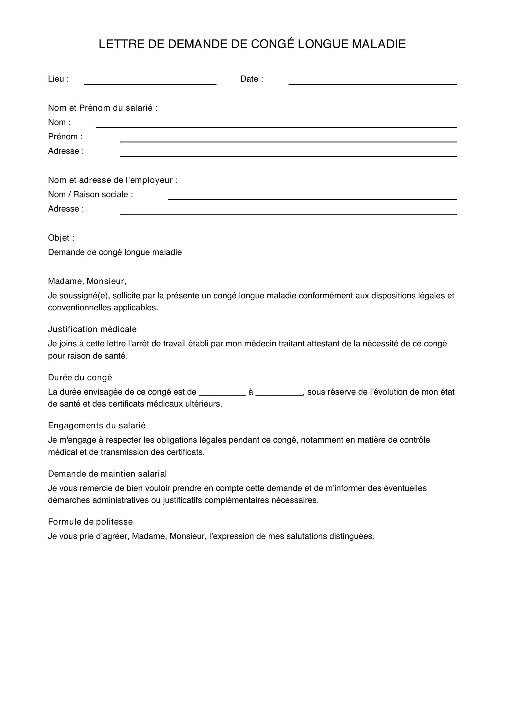 Lettre De Demande De Congé Longue Maladie