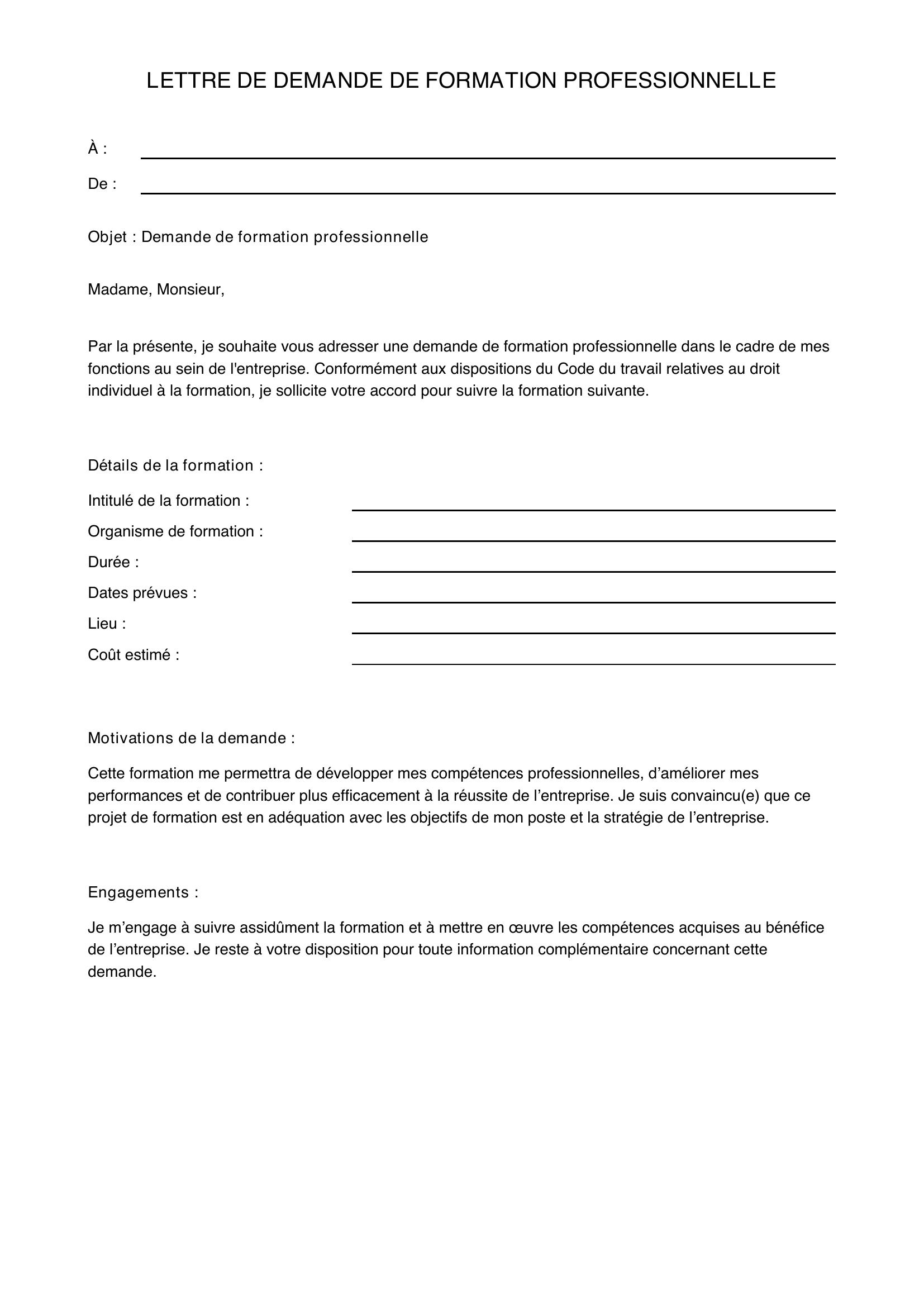 Lettre De Demande De Formation