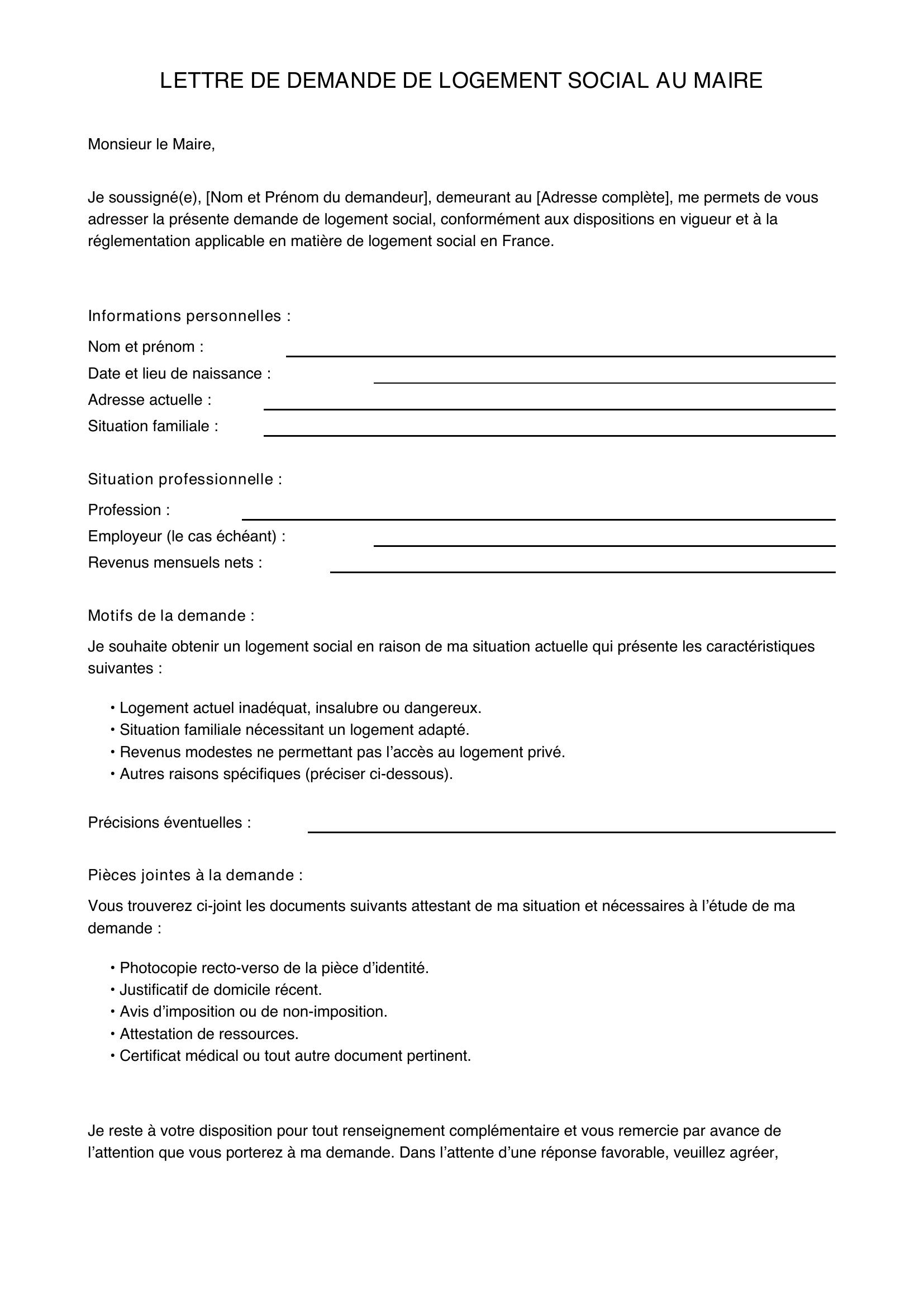 Modèle De Lettre De Demande De Logement Social Au Maire