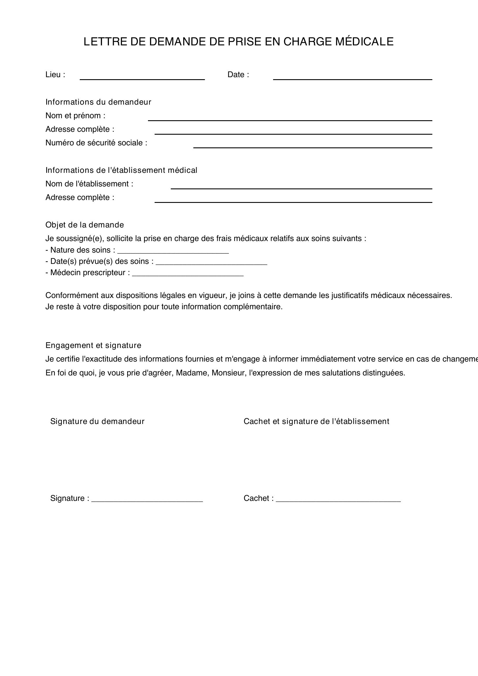 Modèle De Lettre De Demande De Prise En Charge Médicale