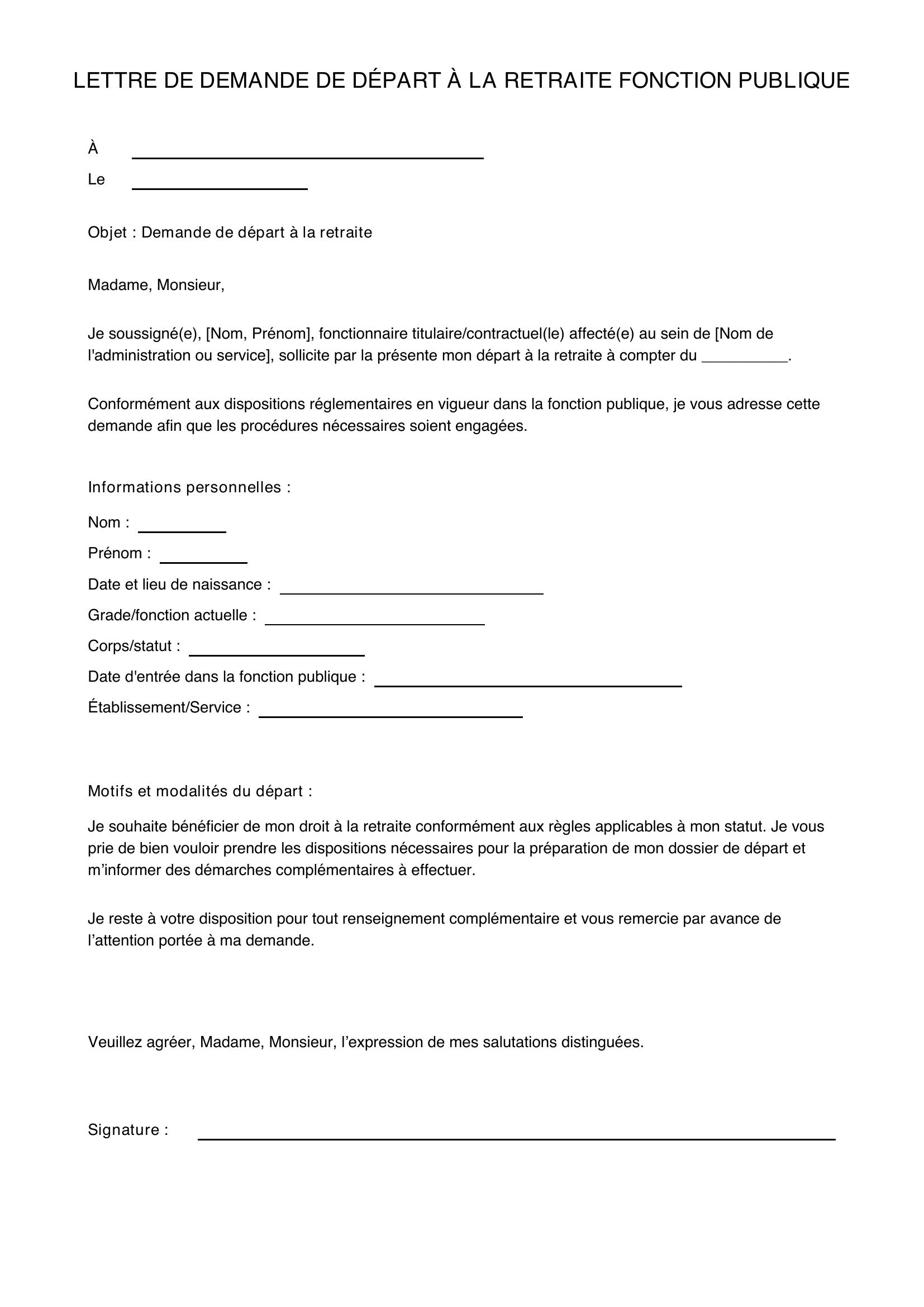 Modèle Lettre De Demande De Retraite Fonction Publique