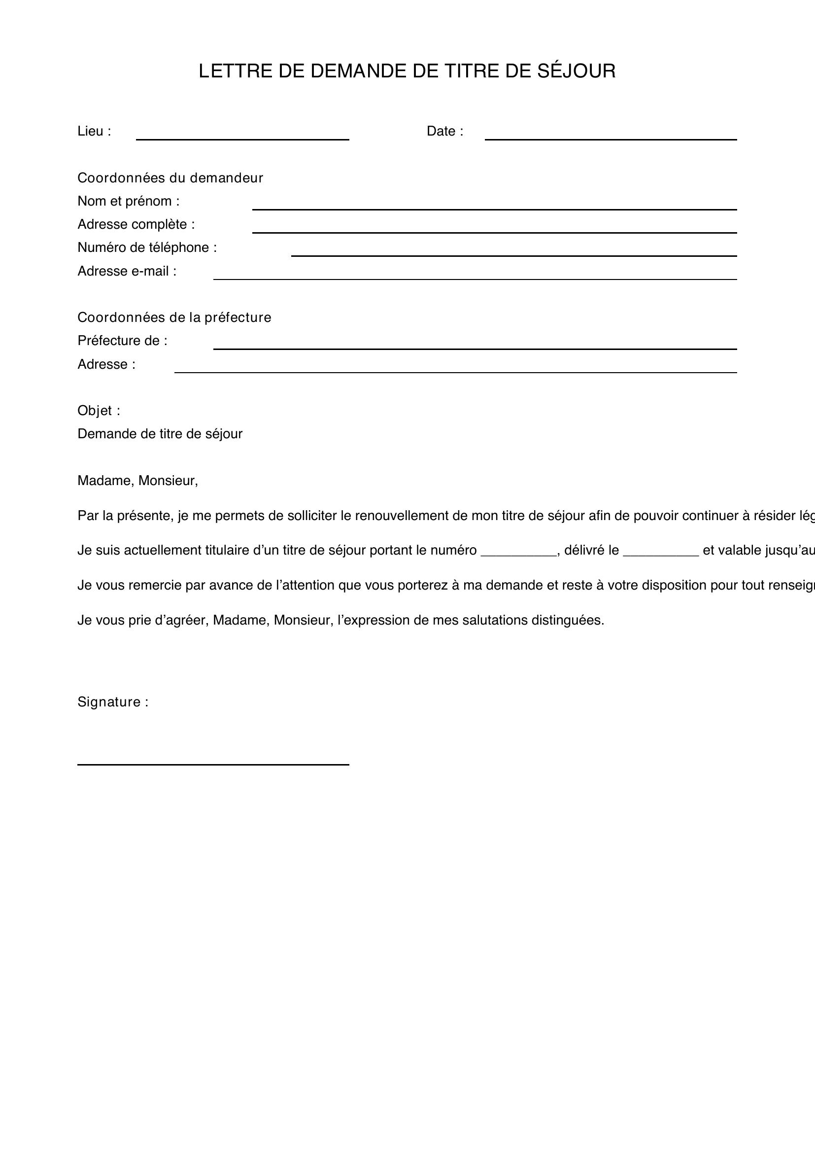 Lettre De Demande De Titre De Séjour
