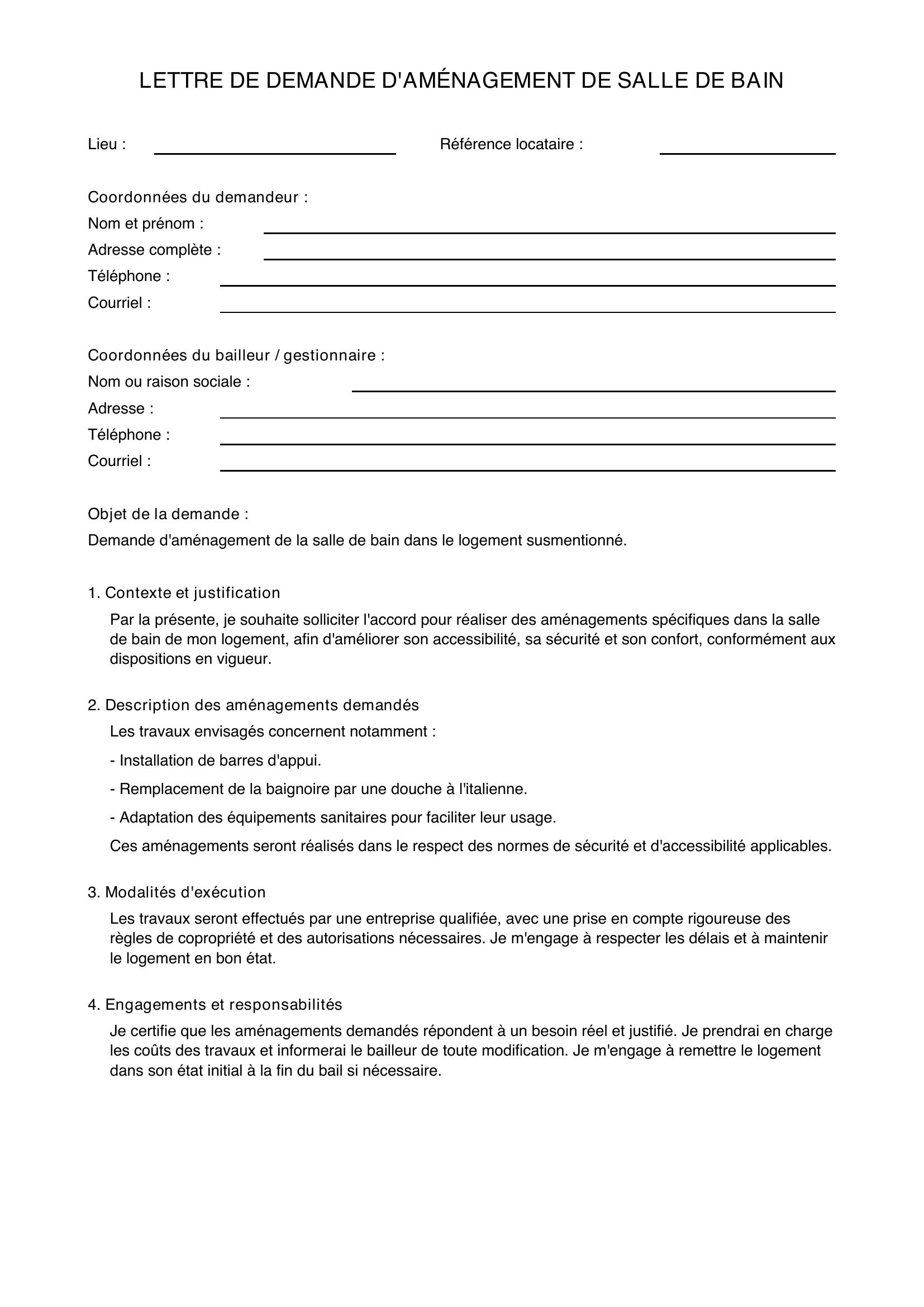 Modèle Lettre Demande Aménagement Salle De Bain