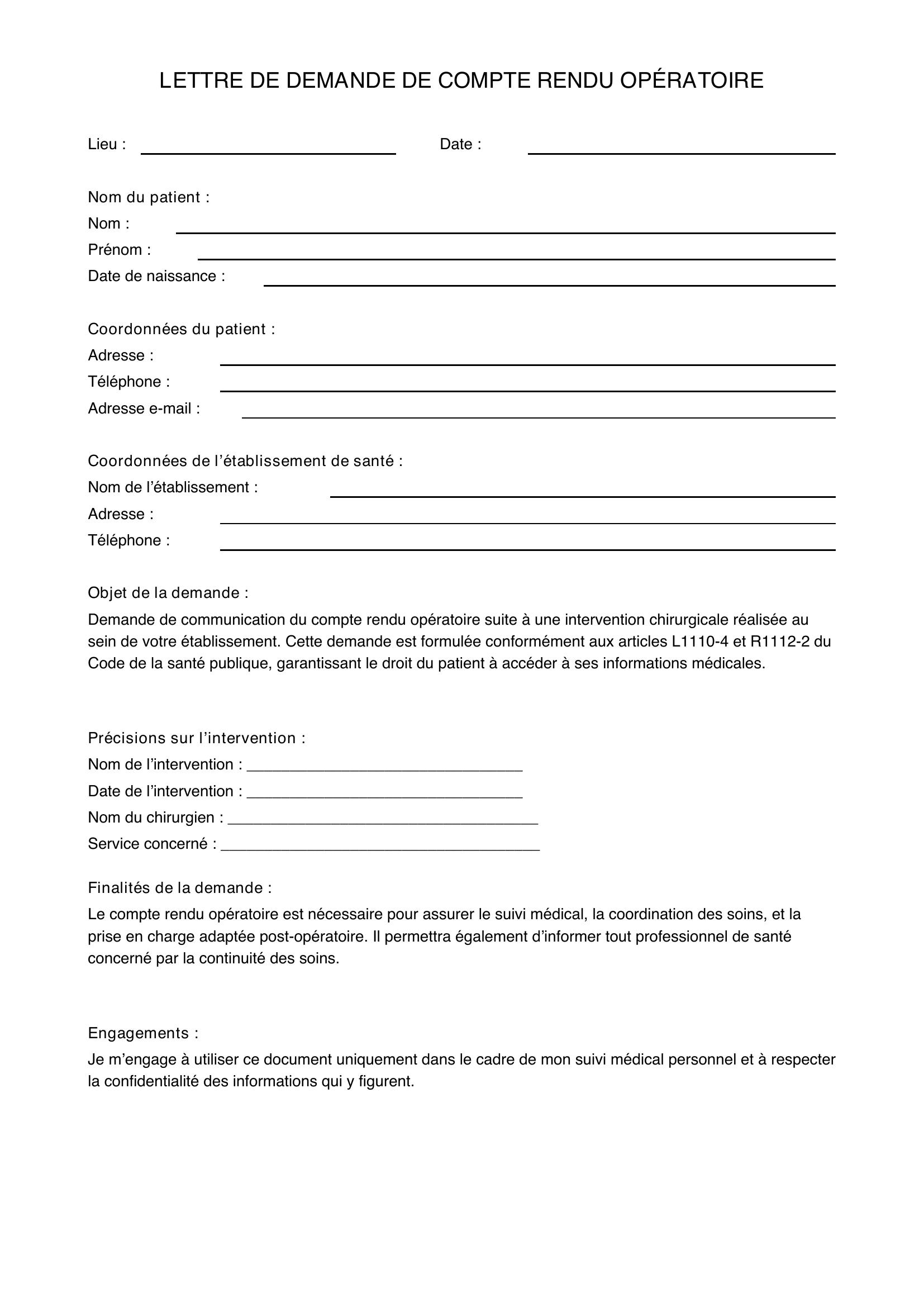 Modèle Lettre Demande Compte Rendu Opératoire