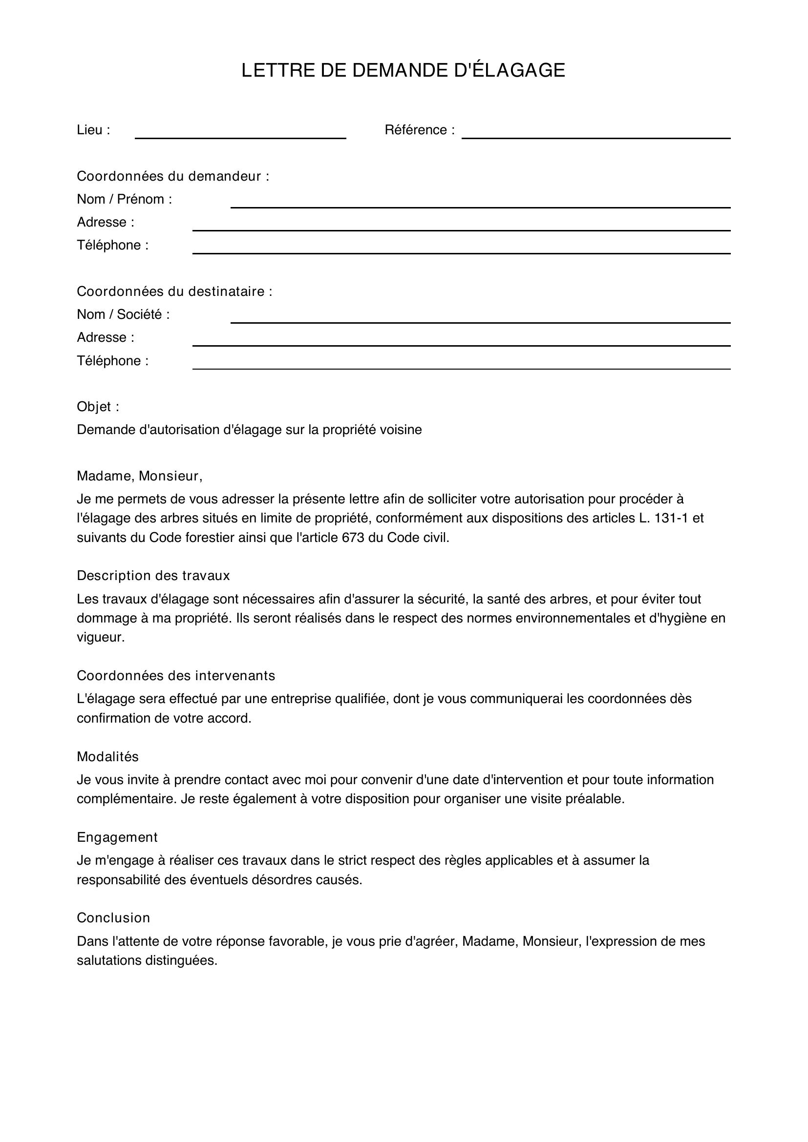 Modèle De Lettre Demande D'Élagage