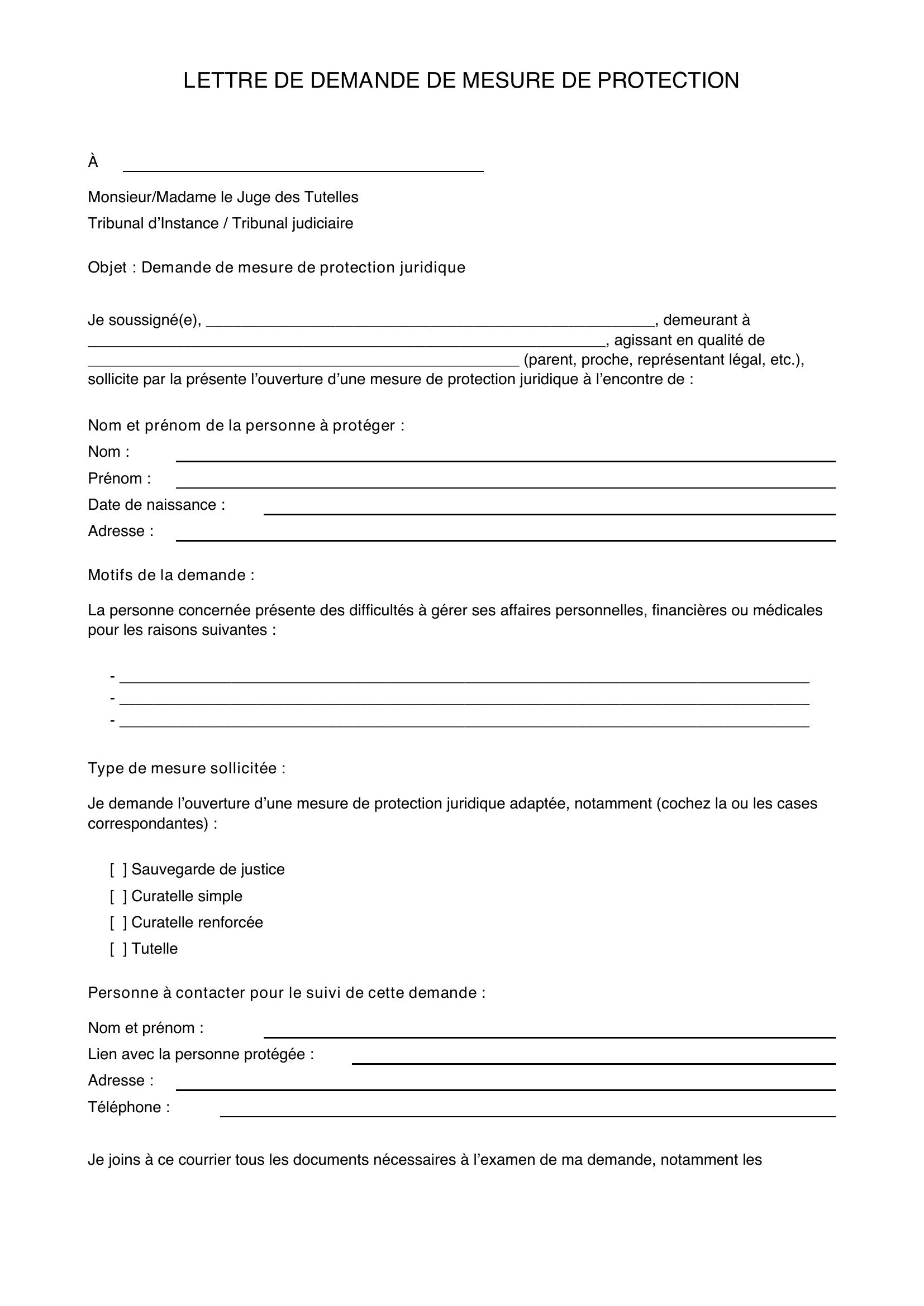 Modèle Lettre Demande De Mesure De Protection