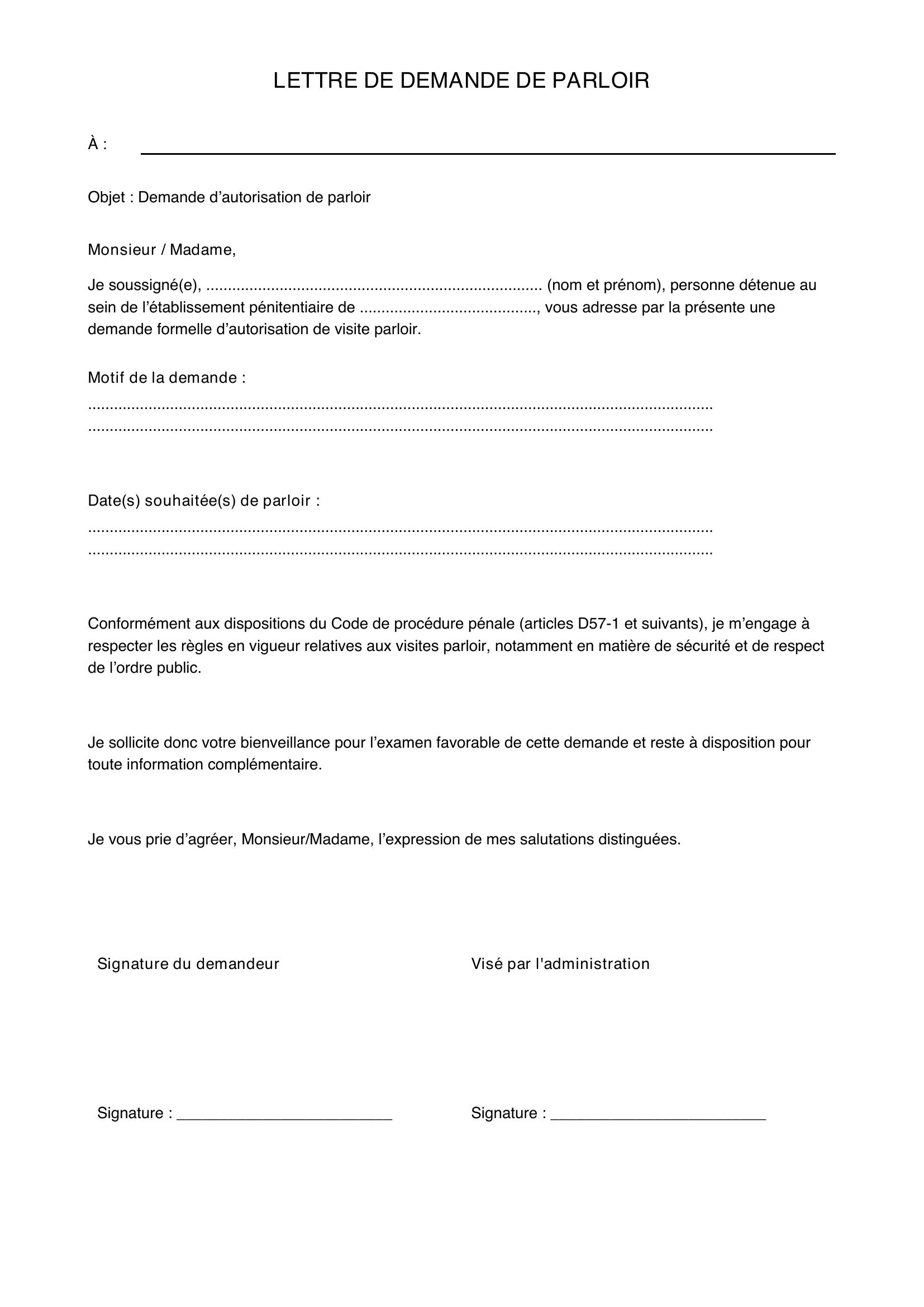 Lettre Demande De Parloir