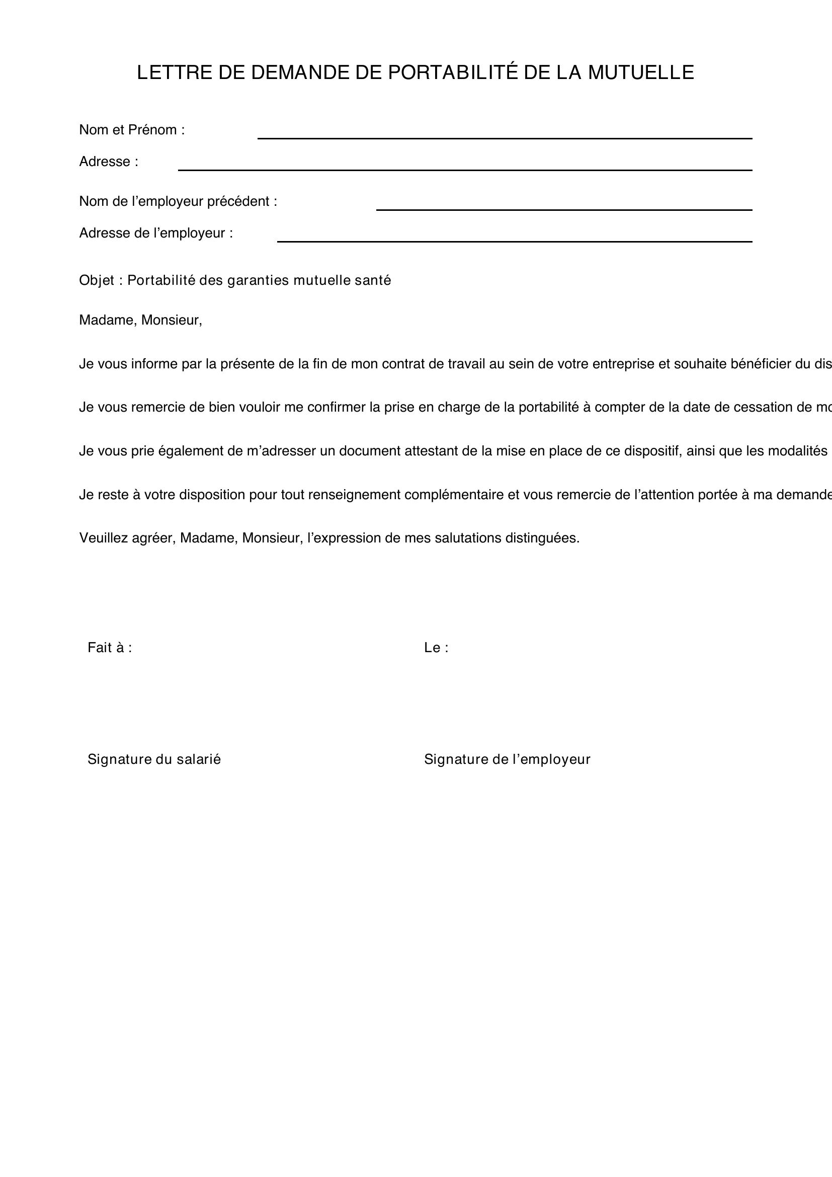 Modèle Lettre Demande De Portabilité Mutuelle