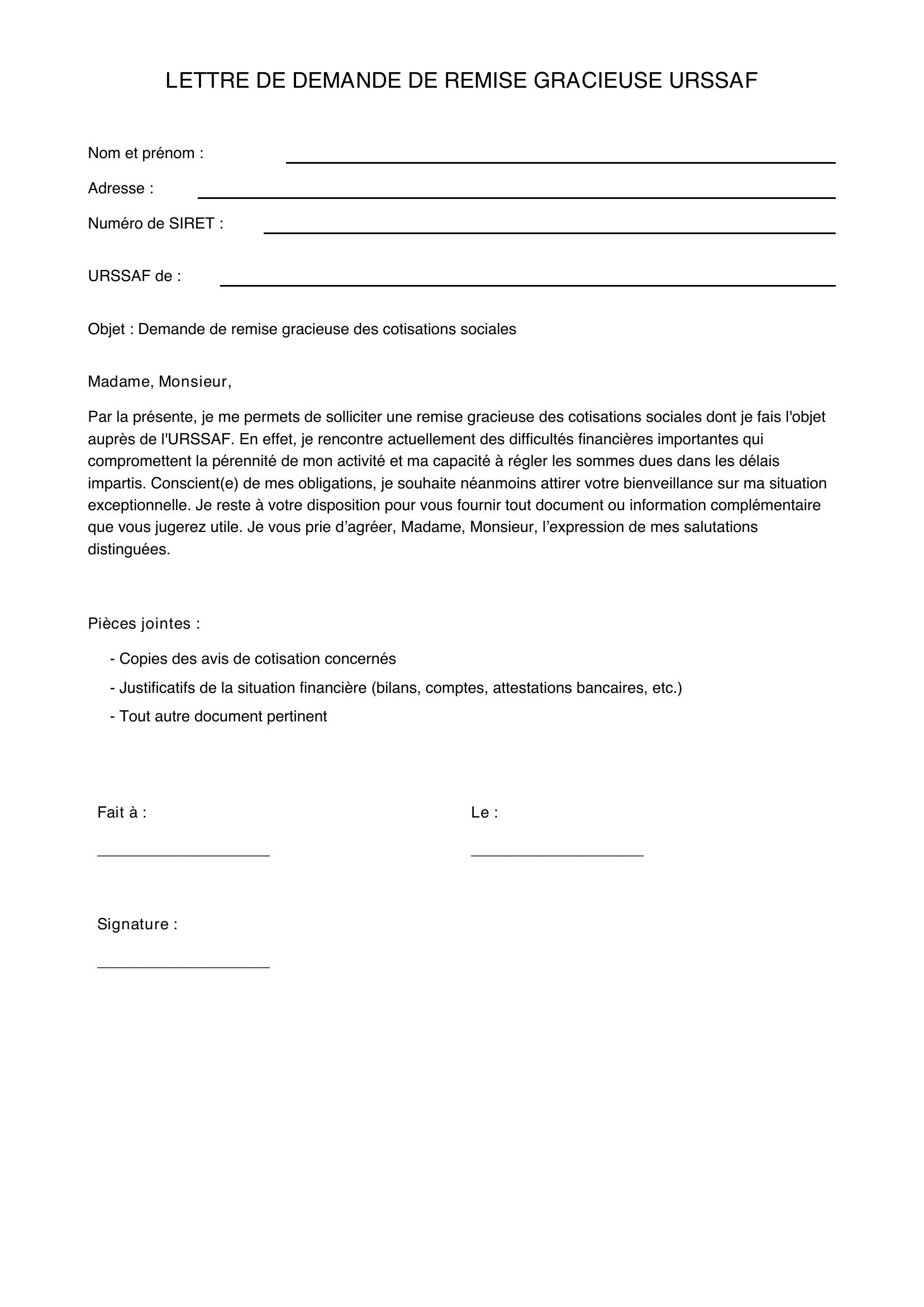 Modèle Lettre Demande De Remise Gracieuse Urssaf