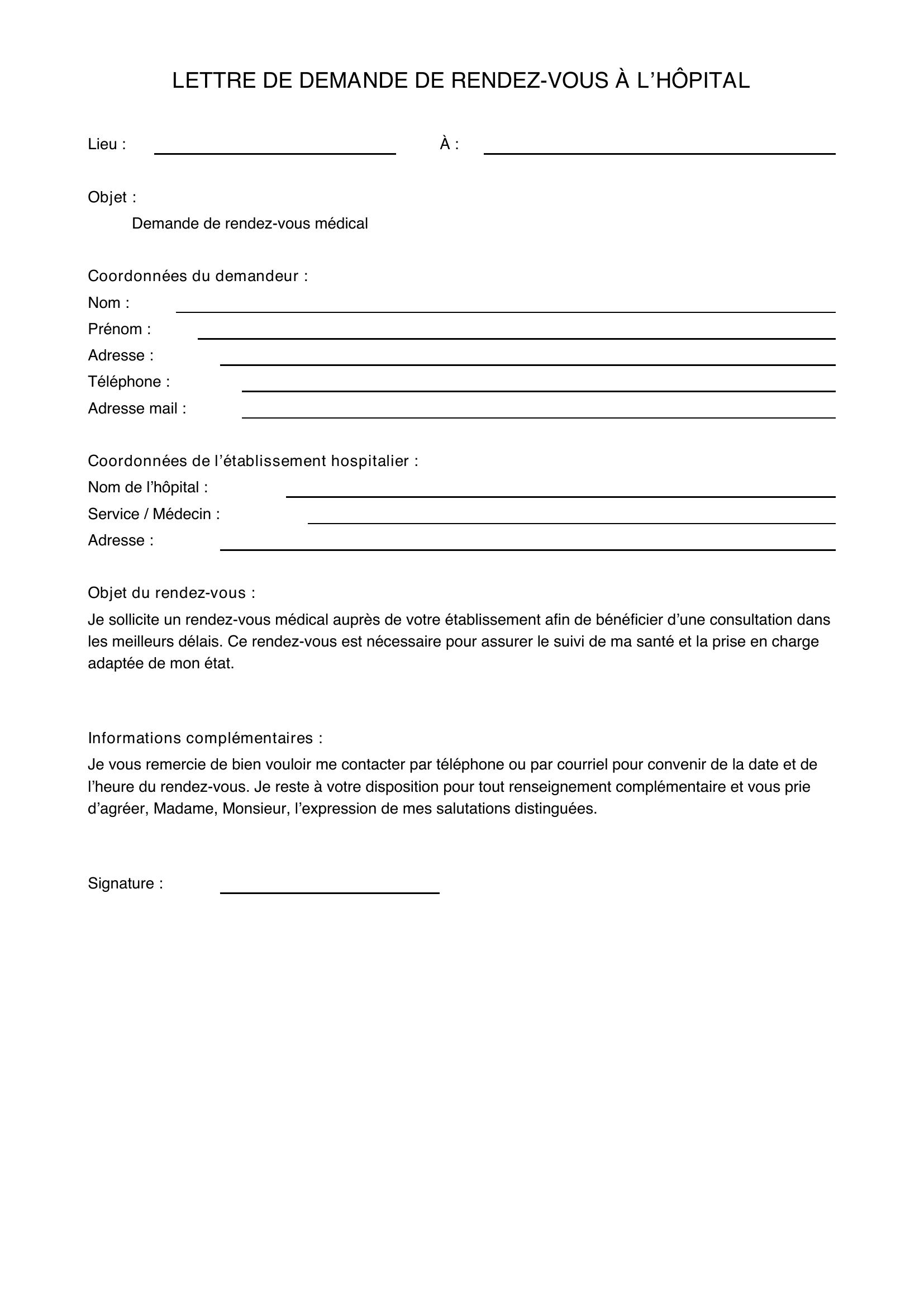 Lettre Demande De Rendez-Vous Hôpital