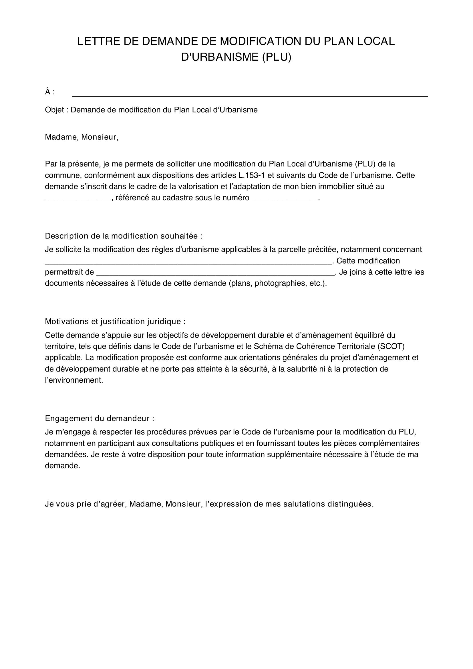 Modèle Lettre Demande Modification Plu
