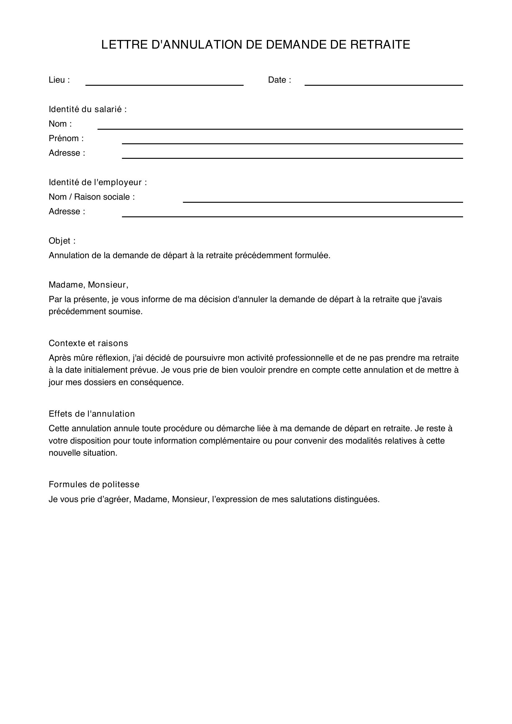 Modèle De Lettre Pour Annuler Une Demande De Retraite