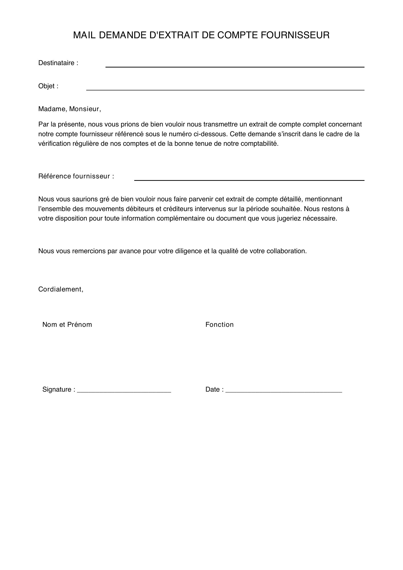Mail Demande Extrait De Compte Fournisseur